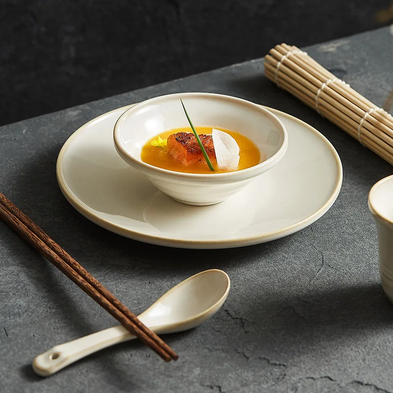 Glazed Transformation Ceramic Hat Rice Bowl Restaurant Commercial Setting Table Eating Utensils Home Spoon Cup Solid Color Plate