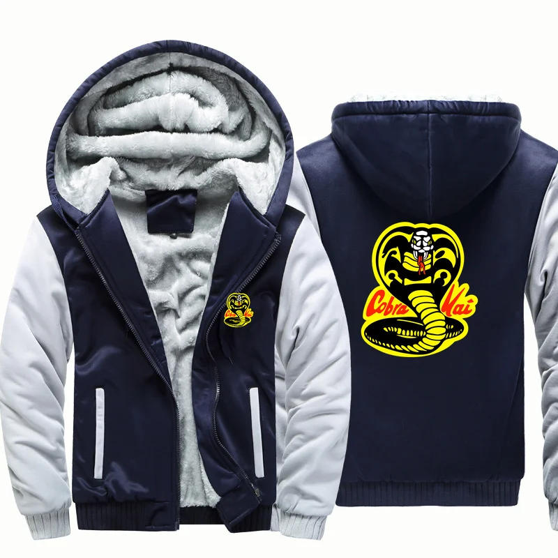 Streetwear Harajuku Hooded Man Hoodies Sweatshirts Cobra Kai Karate Kid Fleece Warm Wool Thick for Men Jackets Coat