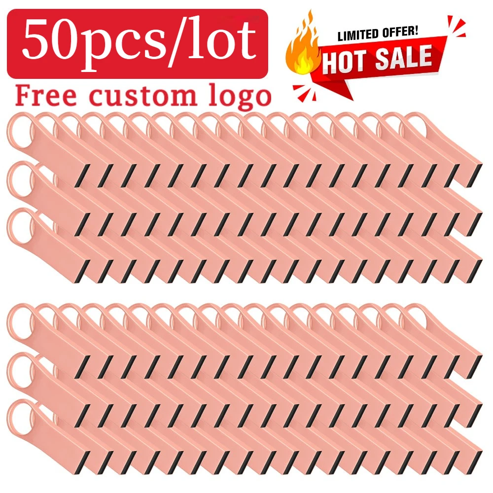 50PCS/lot USB Flash Drive 4GB 8GB 16GB Metal Pen Drive Pendrive 32GB 64GB Memory Stick 128GB Free Customized Gift USB 2.0 Sticks