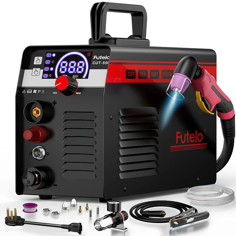 55p Non-Touch Pilot Arc Plasma Cutter 110V/220V Dual Voltage, IGBT Inverter Large LED Display 1/2