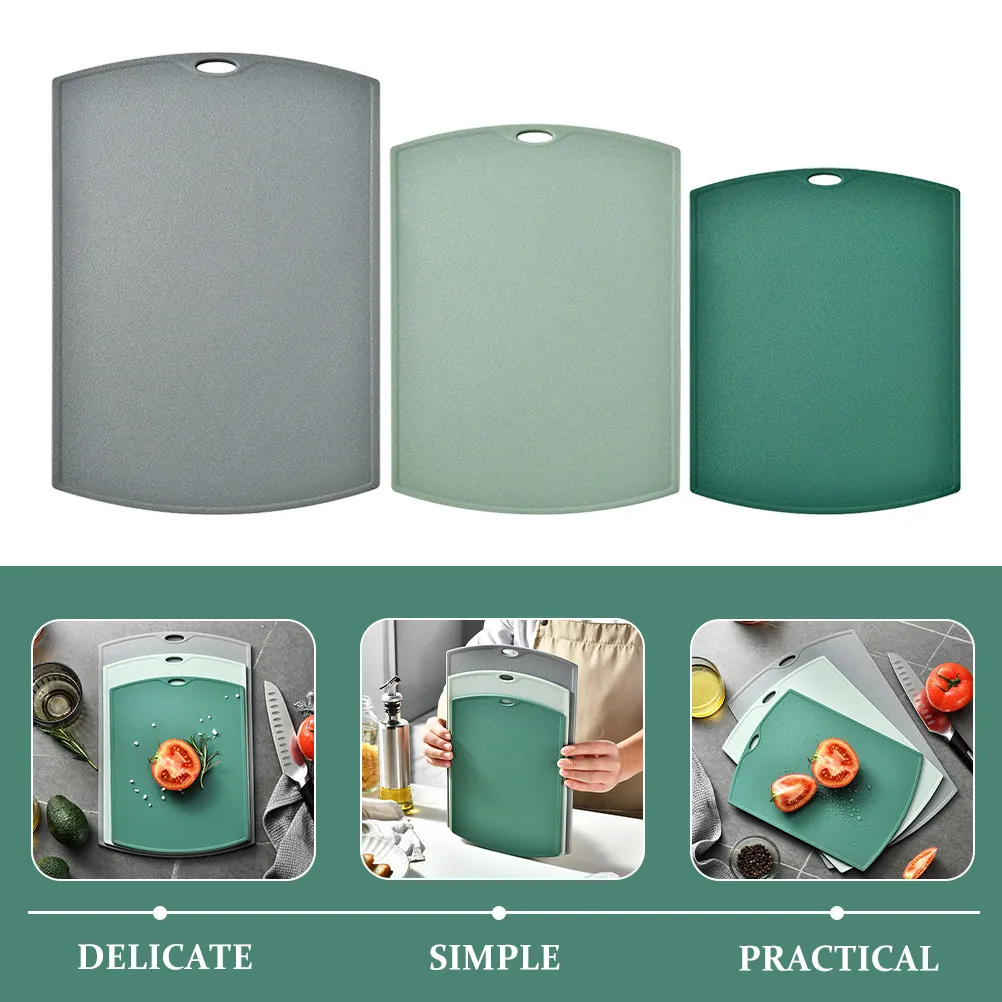3Pcs Kitchen Cutting Board Set Plastic Chopping Boards Multi Size with Hanging Holes Food Prep Fruit Baby Safe Easy
