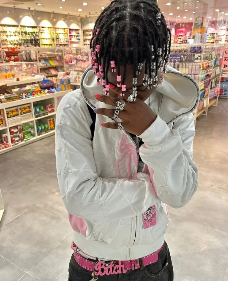 Sudadera con capucha roja con cremallera, estilo Harajuku punk grunge, para mujer, estilo hip hop, con estampado de espuma, ropa Y2K, diseño de telaraña