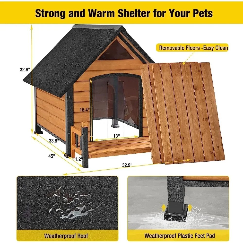 Outdoor kennels, bite-proof design, small to medium-sized dog home with porch, waterproof and elevated indoor kennels