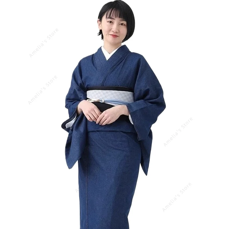 

Kimono Denim Japanese Traditional Robe Women's Single Coat 3 Colors 2 Size NEW Dressing Gown