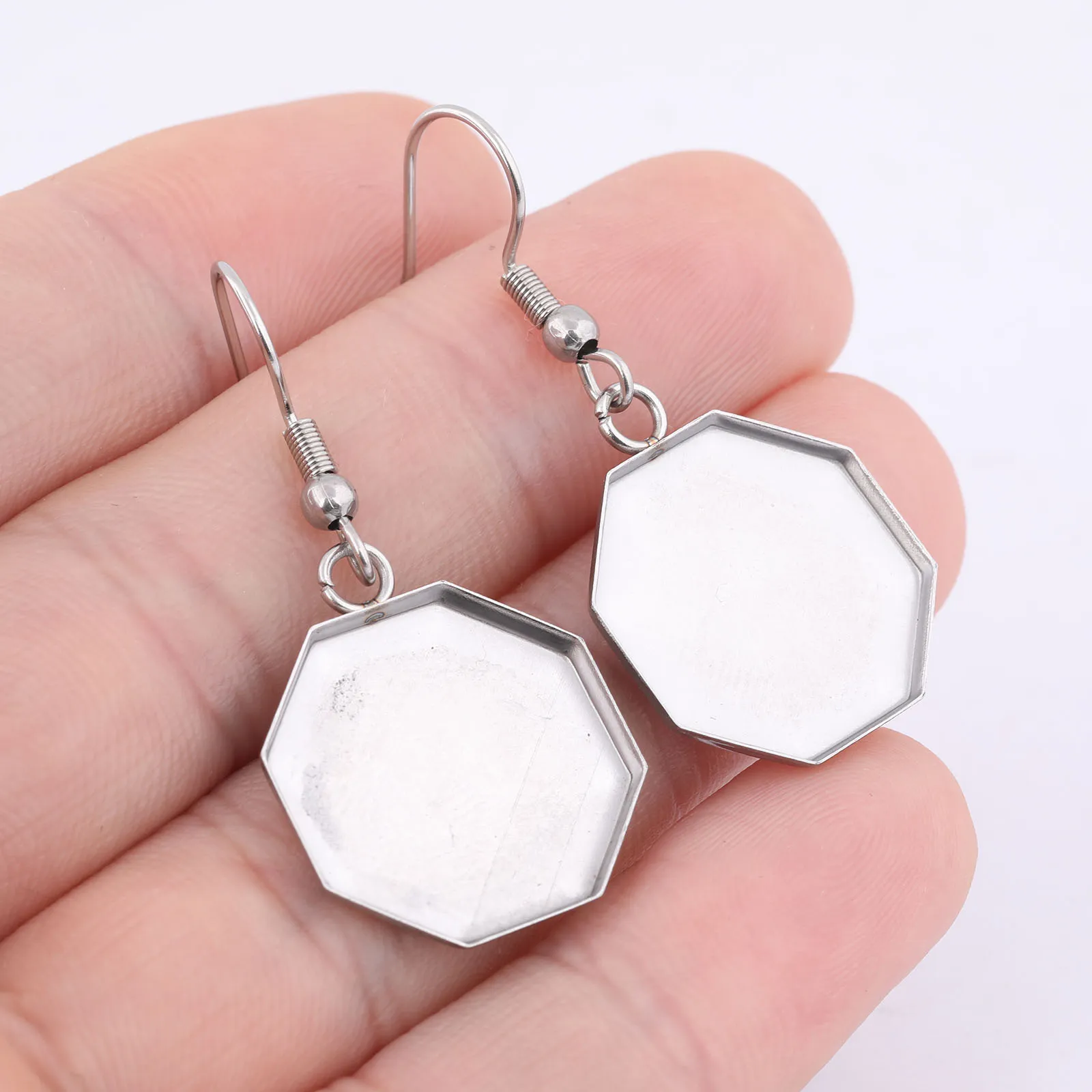 20pcs Stainless Steel 18mm Hexagon Cabochon Earring bezel Setting Blanks Diy Ear Hooks Findings For Jewelry Making Supplies