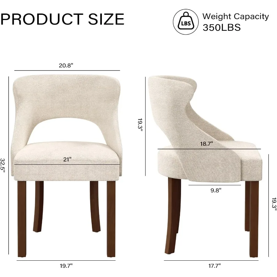Wooden Dining Chairs, Mid Century Modern Fabric Upholstered Dining Room Chair Kitchen Side Chairs with Solid Wood Legs, Farmhou