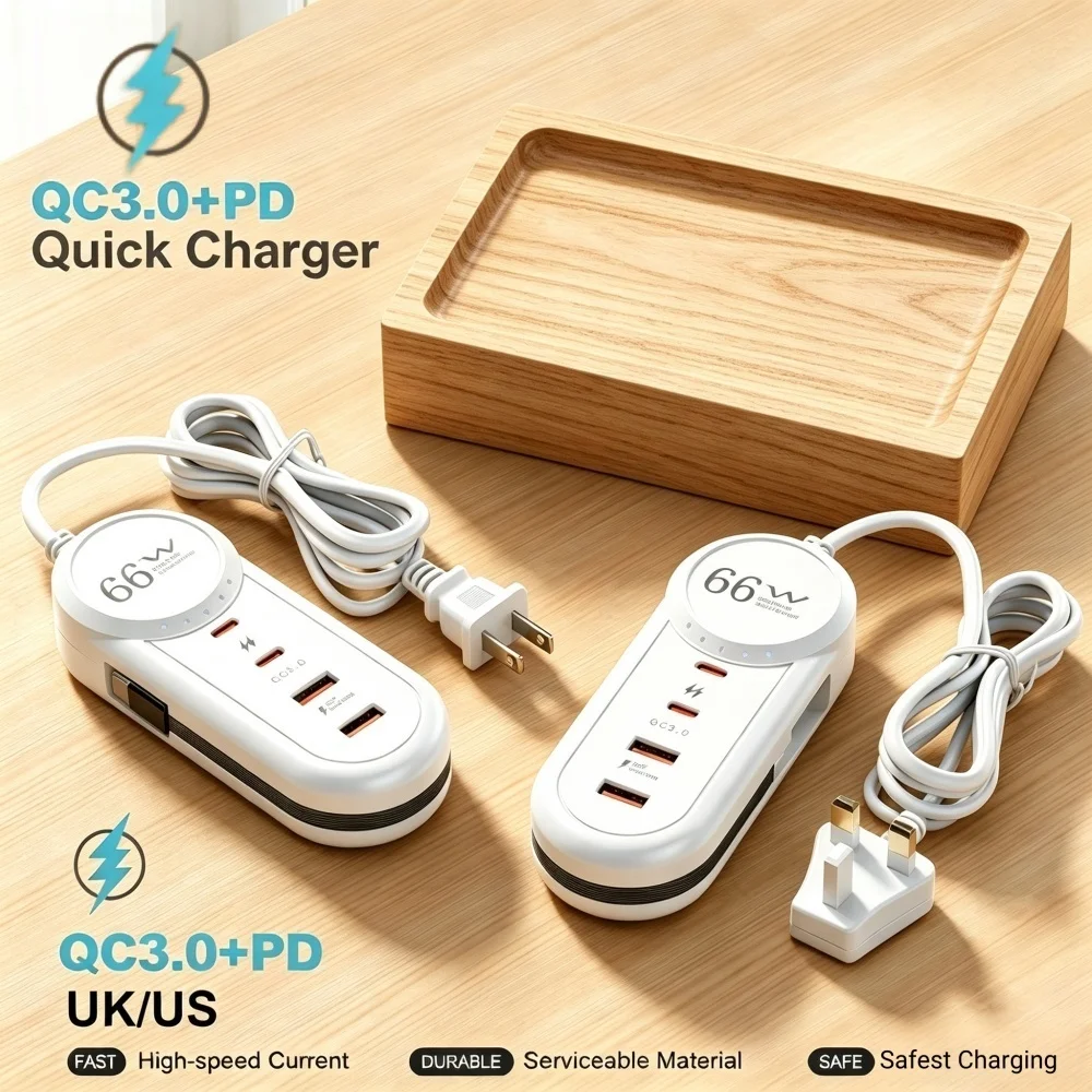 66W 4 Ports Type C USB Charger Hub Multi Function Extension Adapter Fast Charging Desktop Power Socket For iPhone Xiaomi Huawei