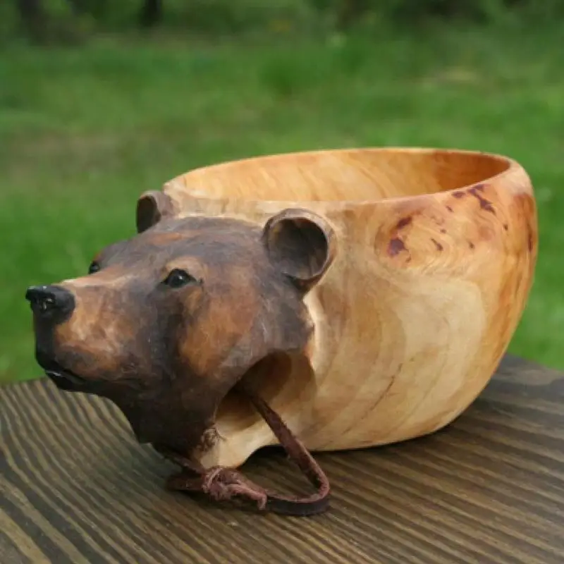 1pcs Rubber Wooden Water Cup Raccoon Wolf Fox Boar Deer Fish Head 3D Stereo Mark Cup Water Cup Hand Carved Animal Head Cup