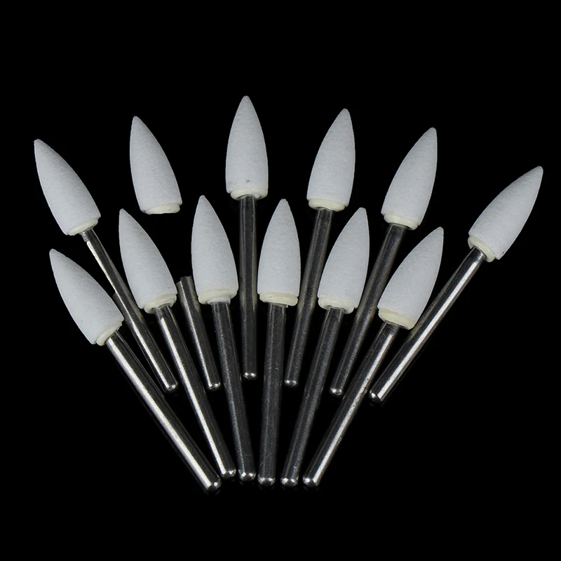 12pcs / Set Dental White Polishing Stones Flame Cone shape burs Arkansas Stone Bur Fit For High Speed Handpiece view 6