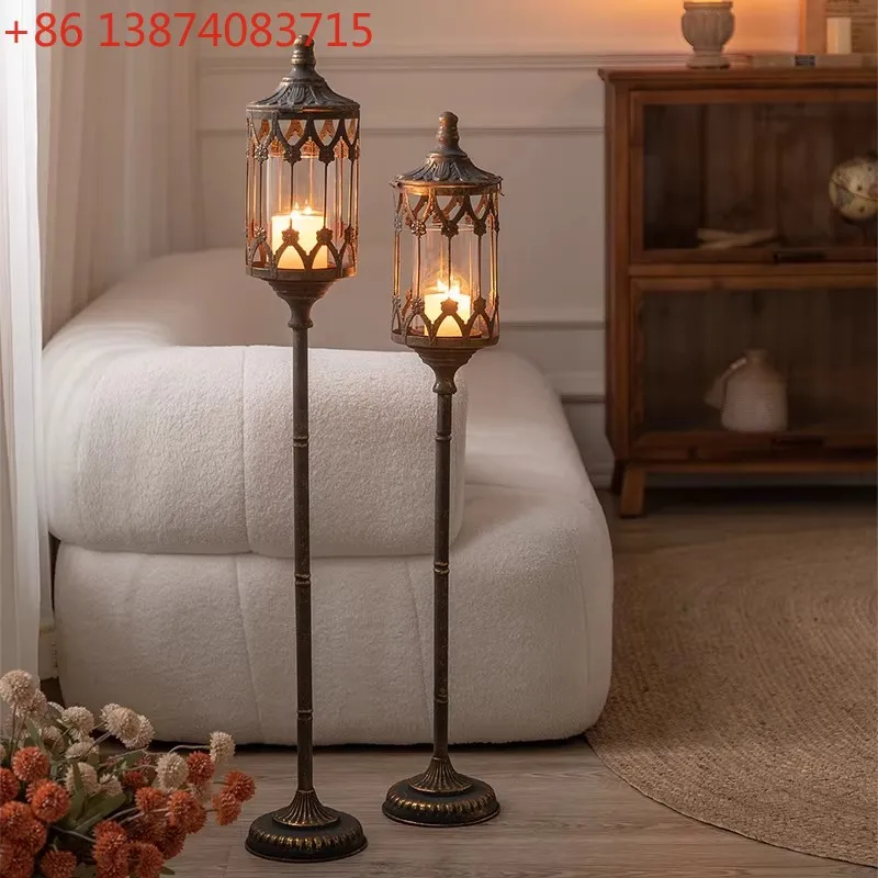 Retro candle holder, European wrought iron old decorative floor lamp ornament