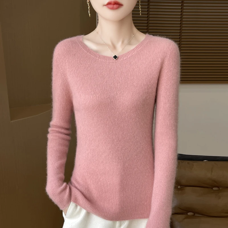 Early Fall New Crew-Neck Sweater Elegant High Elastic Simple Solid Color Thin Knit Crew-Neck Sweater Long Sleeve-GH458