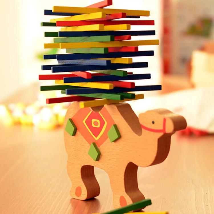 Lindo elefante/camello haz de equilibrio rompecabezas de juguete colorido juego de apilamiento de madera interacción entre padres e hijos juguetes divertidos regalo para niños