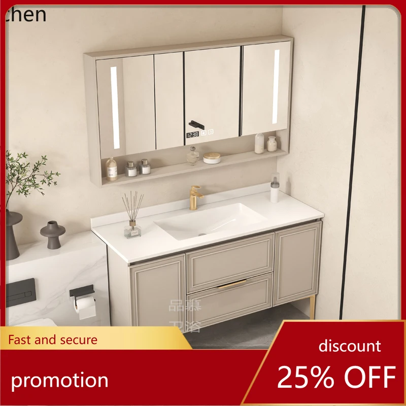 

HXL bathroom cabinet custom light luxury rock slab seamless ceramic basin bathroom cabinet toilet washstand cabinet