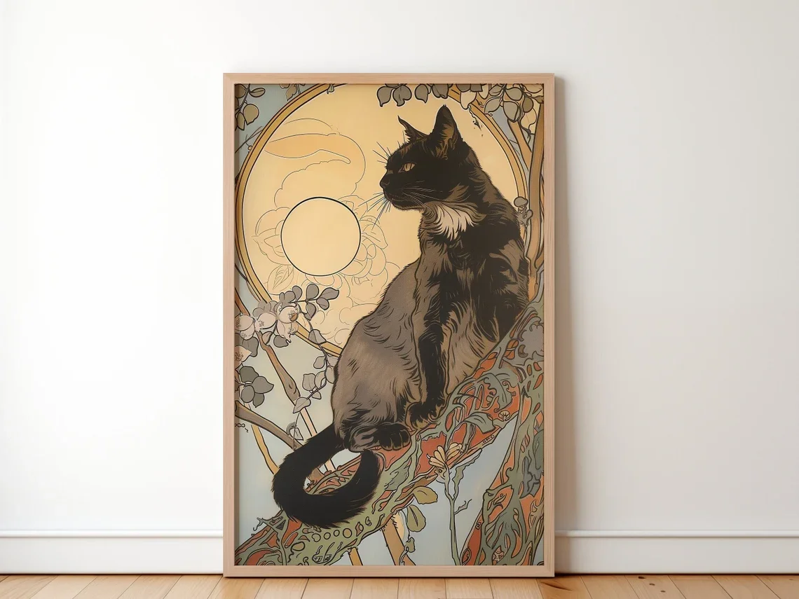 Family Tree Print - Dekorasi Dinding Kucing Hitam Berjalan di