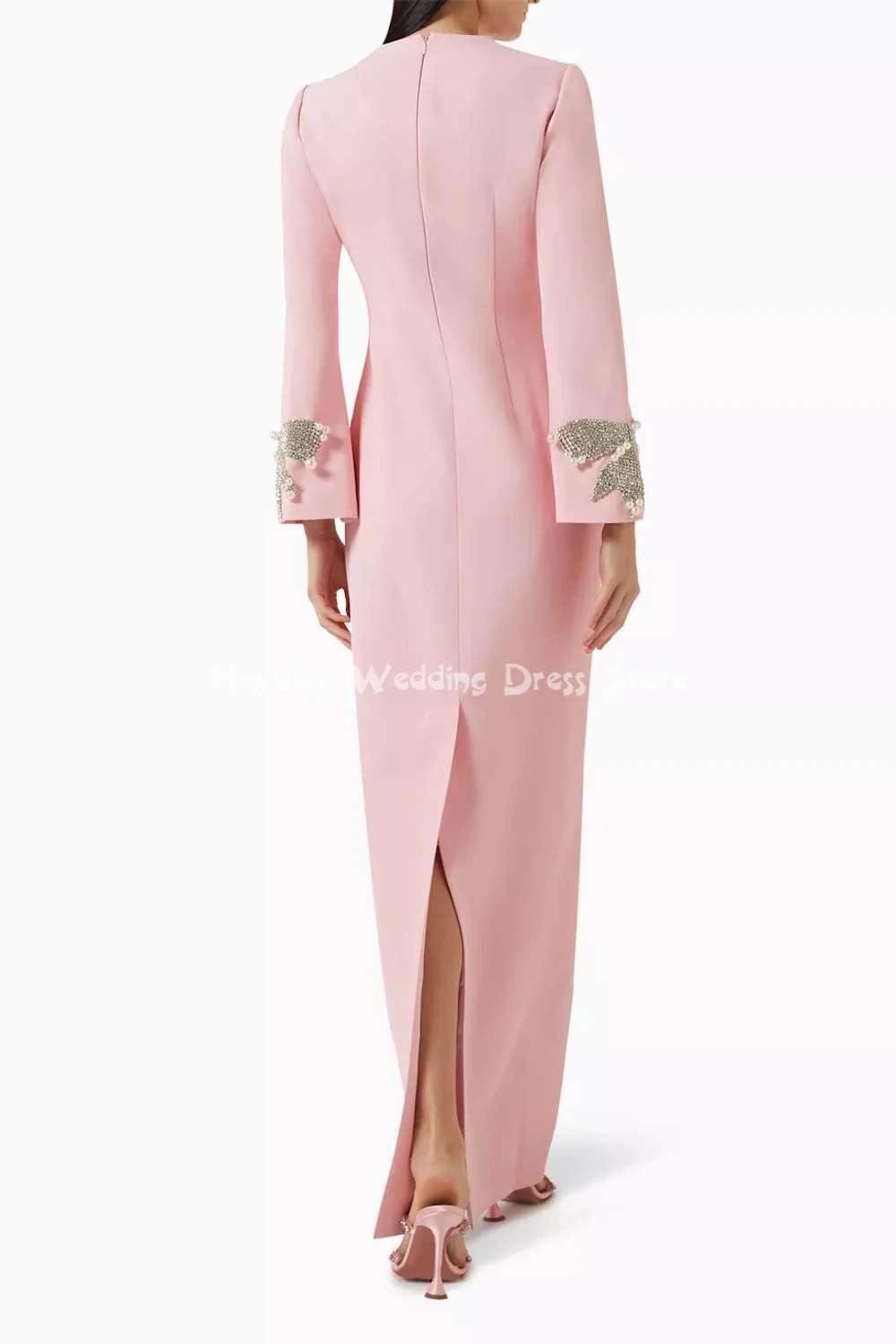 Heyday レディース ビーズ付きリボン カスタマイズされたイブニングドレス ストレート Oネック 長袖 足首丈 エレガントなパーティードレス 2025