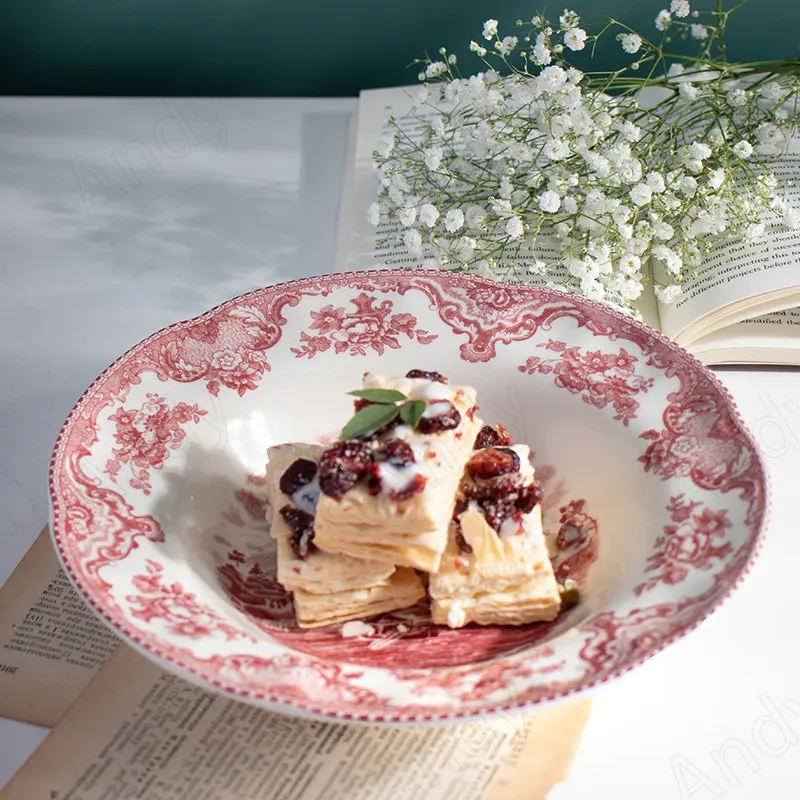 Retro Ceramic Plate Restaurant Creative Spaghetti Plates Office Desktop Afternoon Tea Dessert Organizer Home Kitchen Tableware