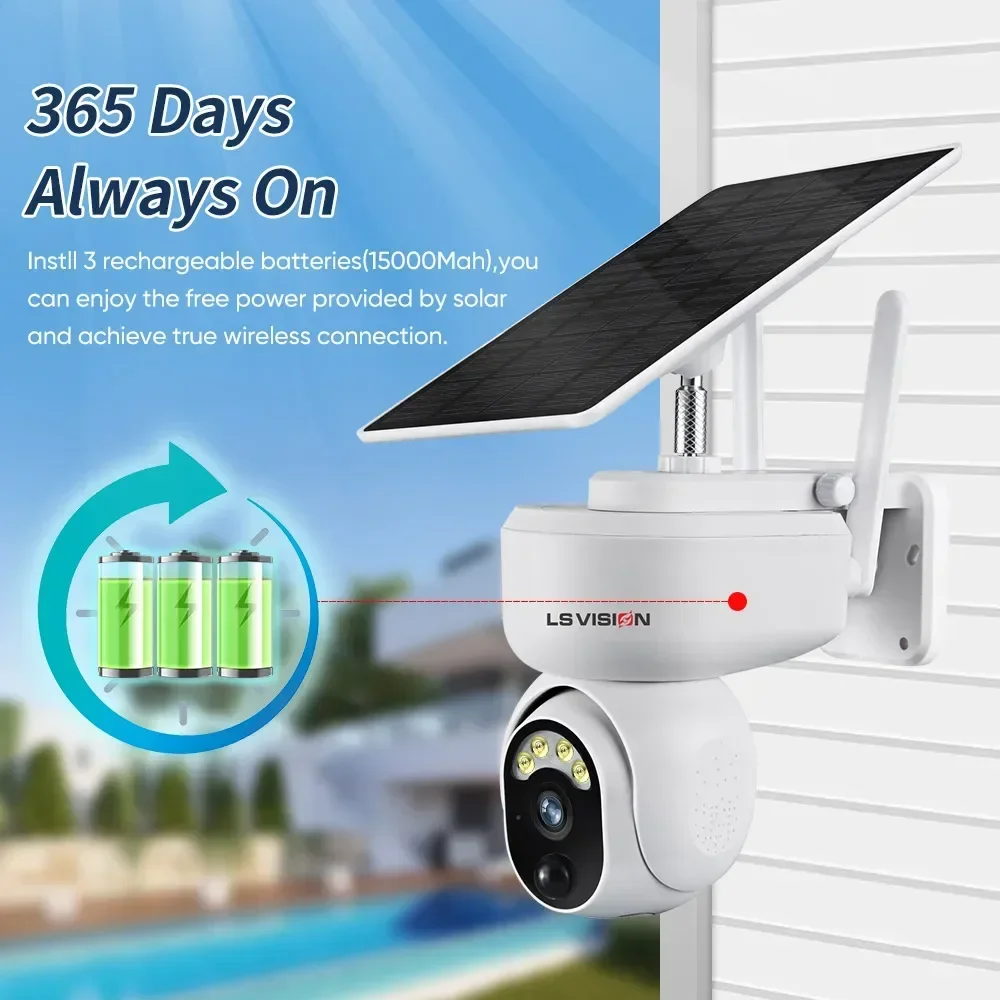 LS VISION 2K 4G Sim Solar Surveillance Camera Outdoor Wireless Wifi PTZ Motion Detection 2-Way Audio Security Camera Waterproof