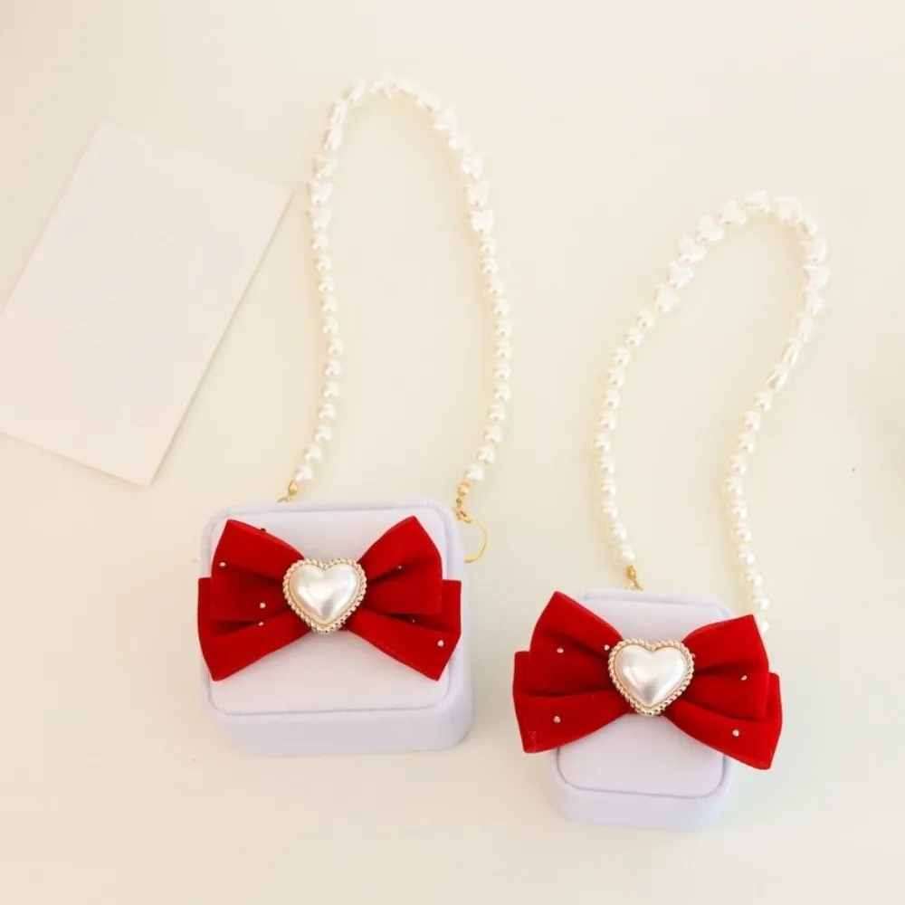 

Креативная жемчужная коробка для колец для свадебных пар, сердце, флокированные ошейники для домашних животных, коробка для колец с бантом, шкатулка для драгоценностей с защитой от столкновений, подарки