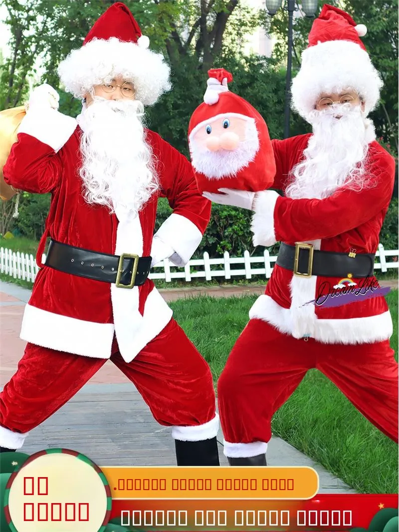 

Костюм Санта-Клауса для взрослых, мужской и женский, большие размеры, для выступлений, сценический реквизит, зимняя мода
