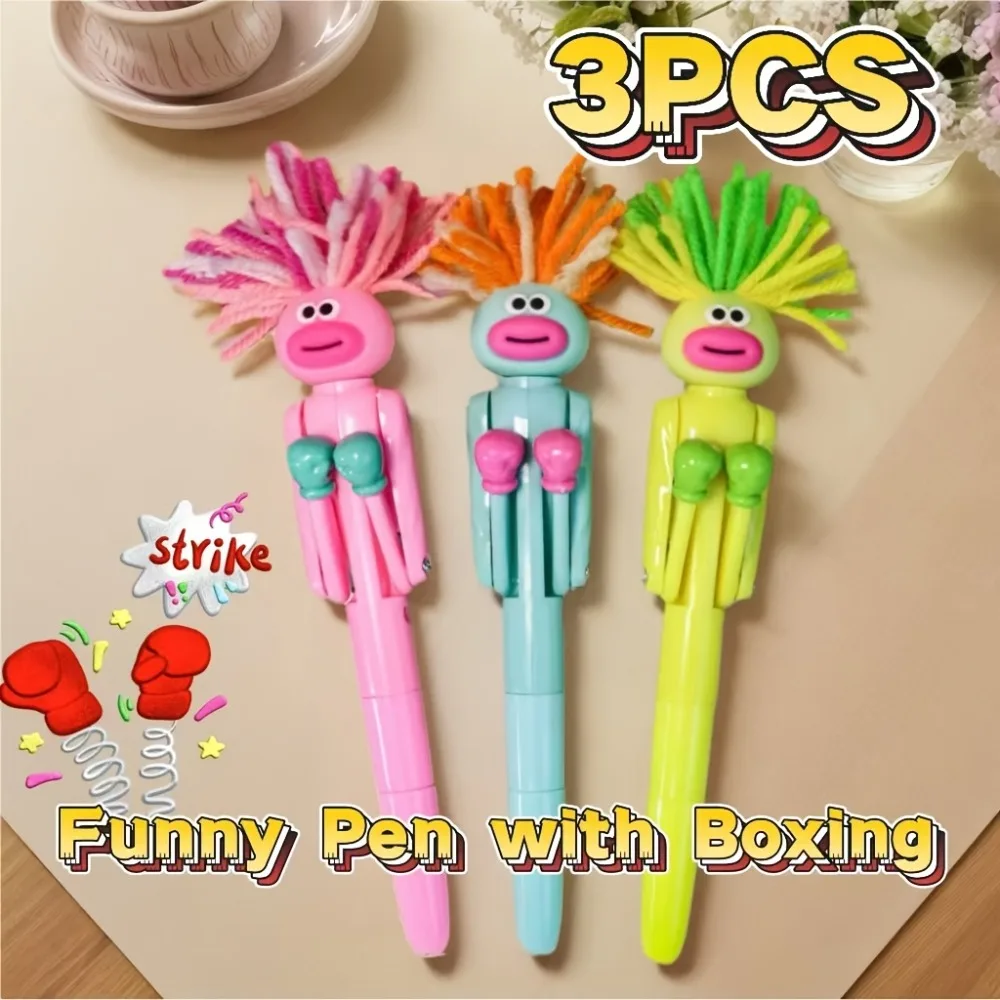 

3Pcs Hair-fried Boxing Pen Creative Decompression Cartoon Ballpoint Pen Student Gel Pen Cute Toy Gift.Interactive Boxing Pen