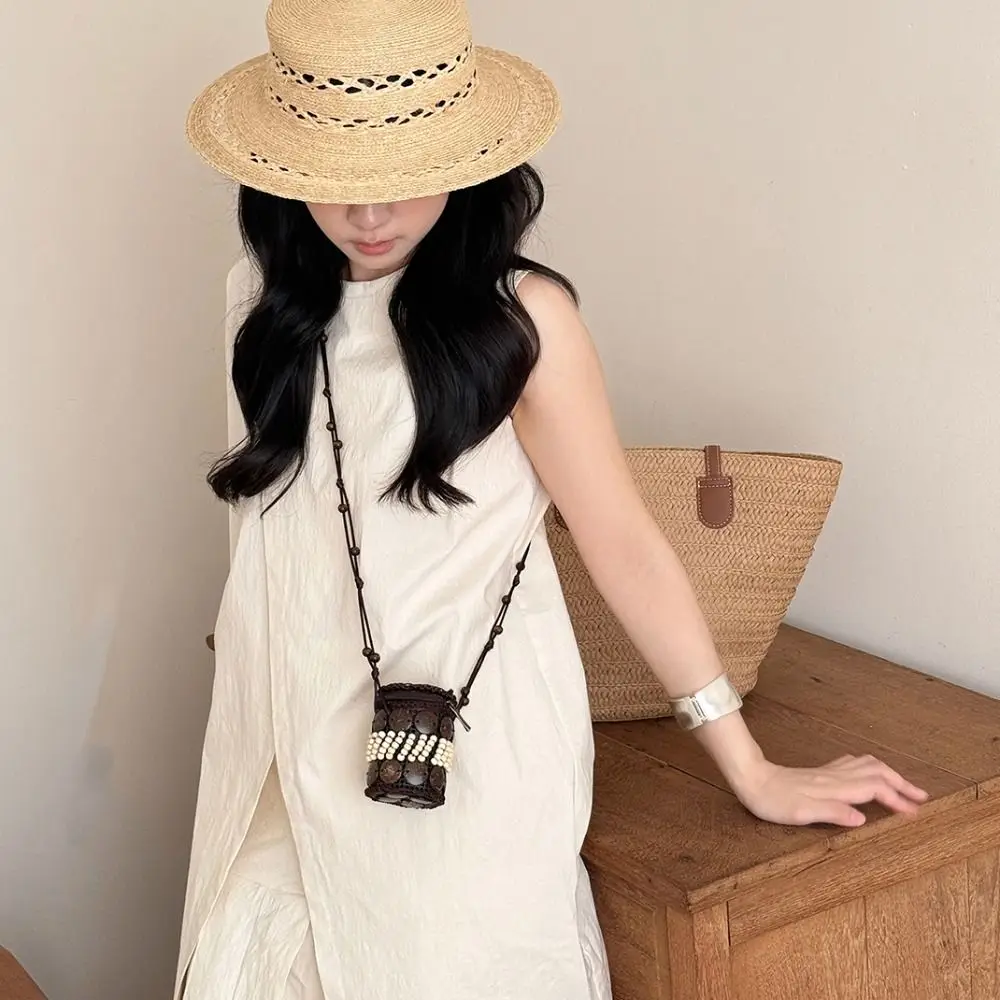 

Cloth Ethnic Style Crossbody Bag Coconut Shell Vintage Handmade Weave Bag Retro Geometric Bohemian Shoulder Bag Outdoor