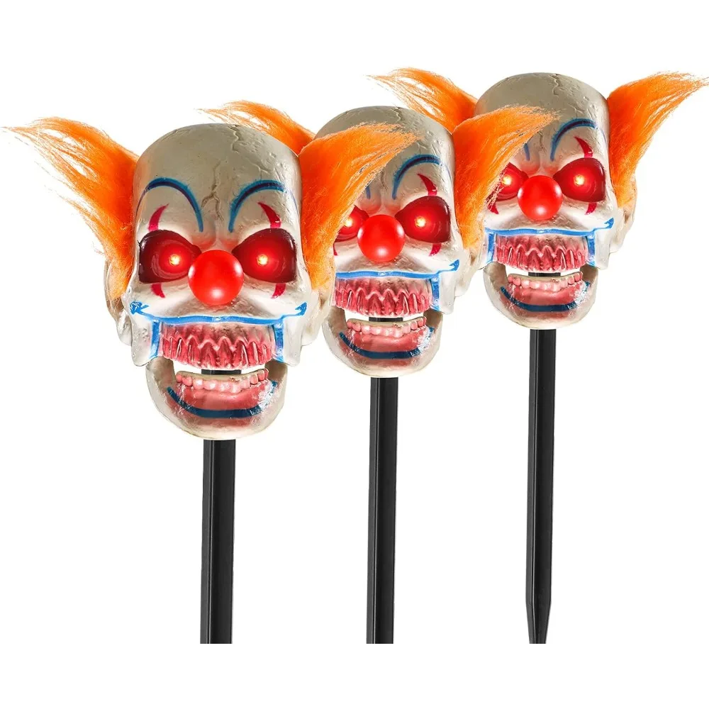 

Halloween Lights Animated Decorations Creepy Haunted House Stakes Props with Light-Up Eyes Sound Activated Indoor/Outdoor 3 Pack