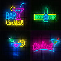 Cocktail Series Neon Signs, Wine Glass Led Wall Lamp Usb Power Supply Light, Used For Bedroom, Bar, Club Entertainment Art Decor