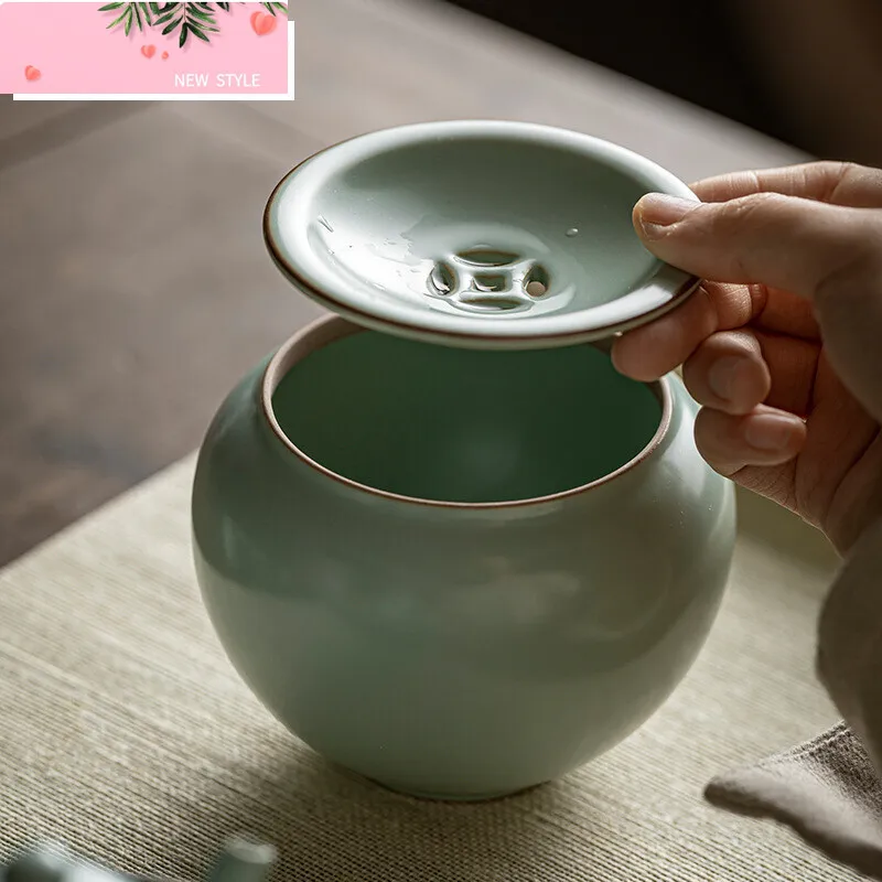 

400ml Azure Ru Kiln Porcelain Jianshui Antique Teapot Holder Writing-brush Washer Water Washing Slag Tank Household Chaxi Craft