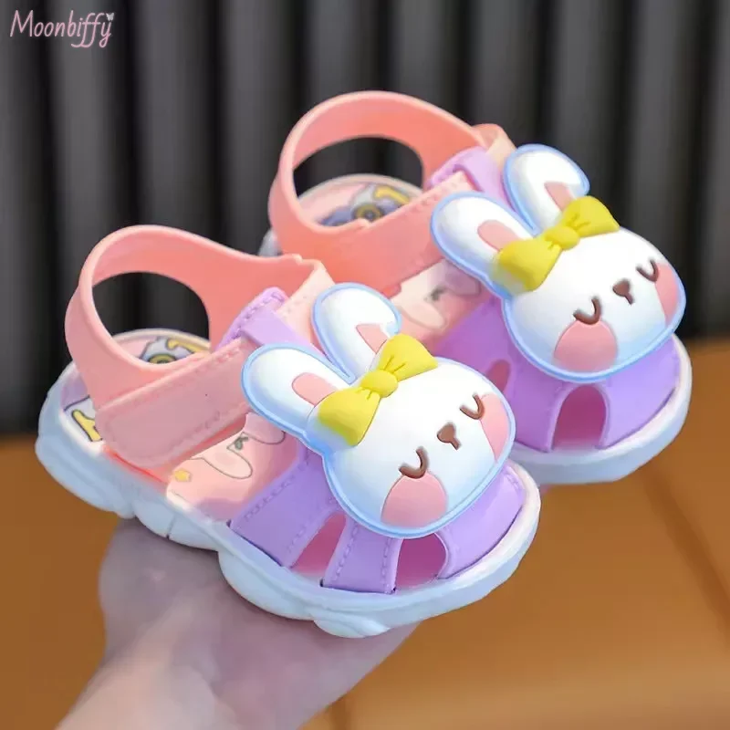 Baby Summer Cute Rabbit Bear Boys Girl\'s Sandals Kids Cartoon PVC Non Slip Sandals Children Soft Bottom Hook Loop Beach Shoes