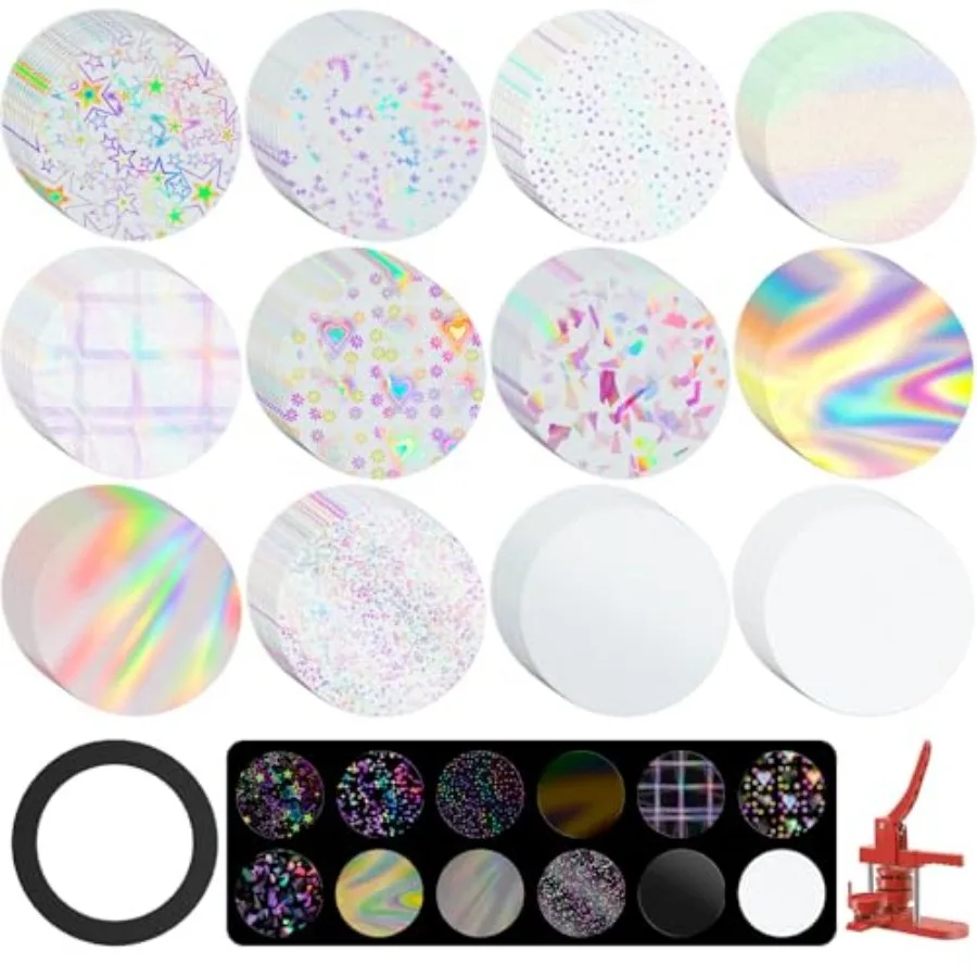 Pcs Badge Protective Film, Button Maker Supplies Glittering Film, with 1 Gasket, 10 Styles Holographic Glitter Film, 1 Style Cl