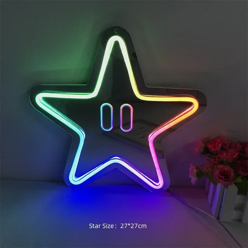 Flicker Star Lights Colorful LED Neon Sign Five-pointed Star Shape Party Christmas Decoration Mirror Neon Light for Wall Decor