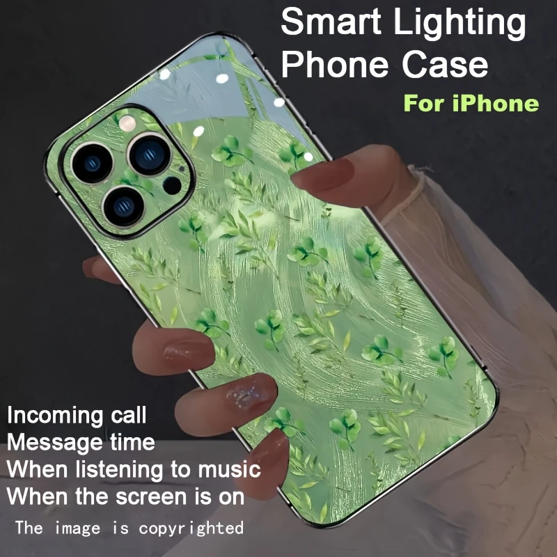 

Feather Leaft Colorful Intelligent Voice Control LED Flash Phone Case For iPhone 16 17 15 14 13 12 Pro Max 7 8 Plus Glow Shell