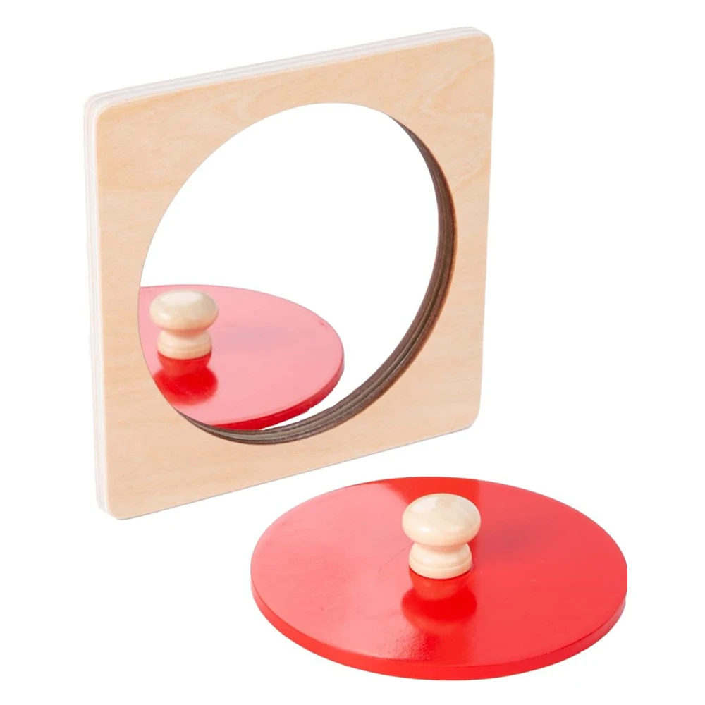 

Montessori Toys Baby 1 Year Wood Mirror Knob Puzzle Self-Awareness Peekaboo Game for Infant Toddler Early Educational Materials