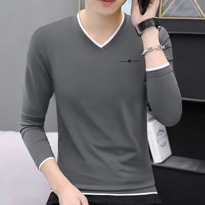 Spring Autumn New Solid Color Fashion Long Sleeve T-Shirts Man High Street Casual Loose Pure Cotton Youth All-match Pullovers