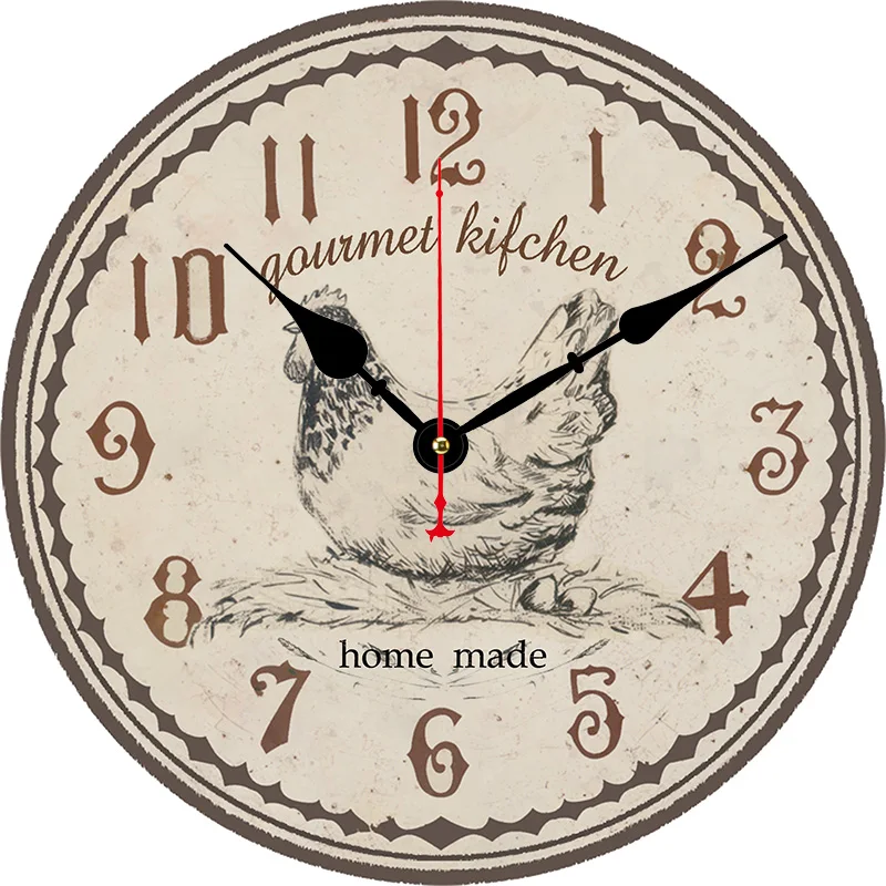 Reloj de pared redondo Vintage de gallina de granja, sala de estar, dormitorio, cocina, decoración del hogar, reloj de pared, reloj de cuarzo silencioso, artículos de decoración del hogar