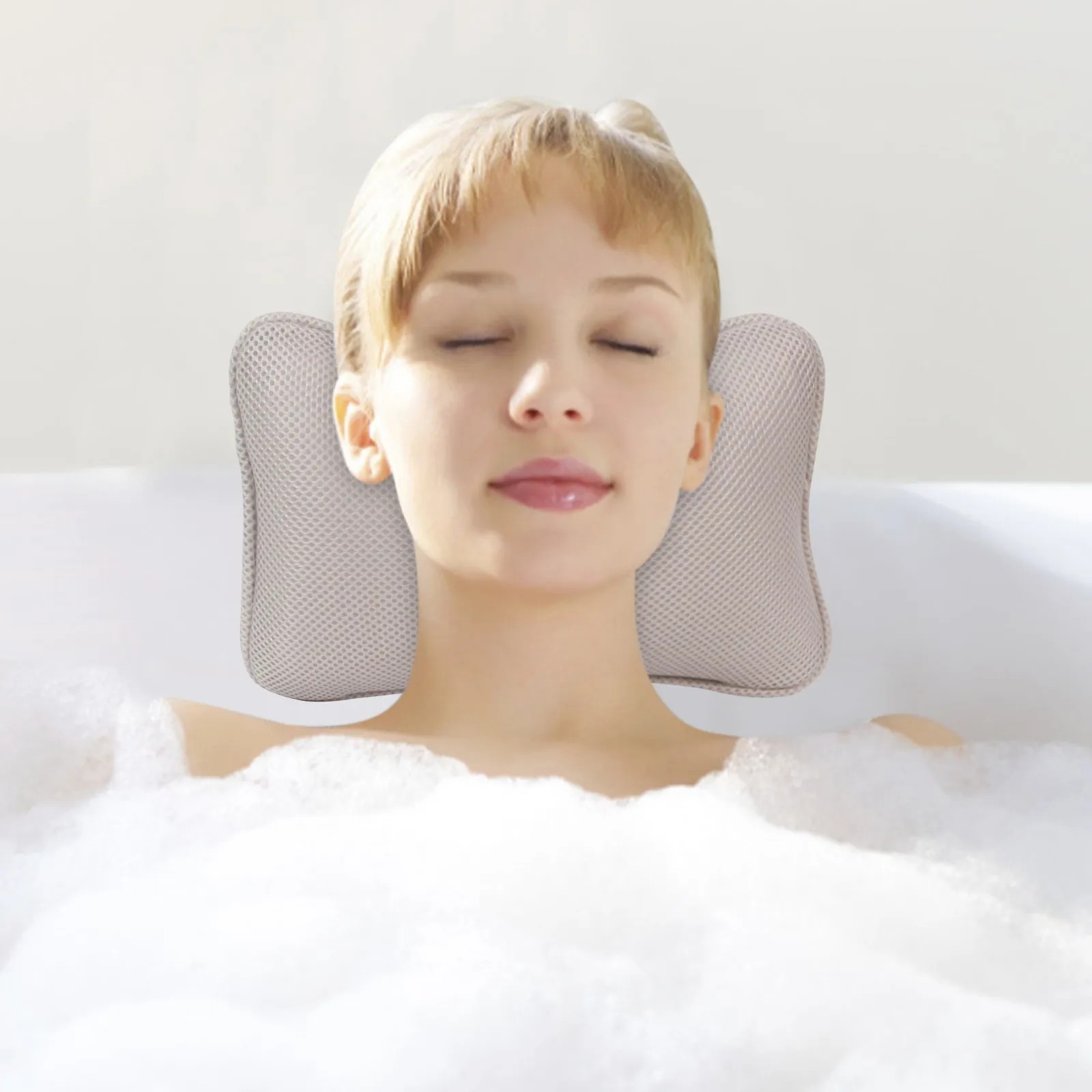 Head Rest Pillow Non-slip Cushioned Bath Tub Spa Pillow 3D Mesh Spa Bathtub with Suction Cups for Neck Back Bathroom Supply Home