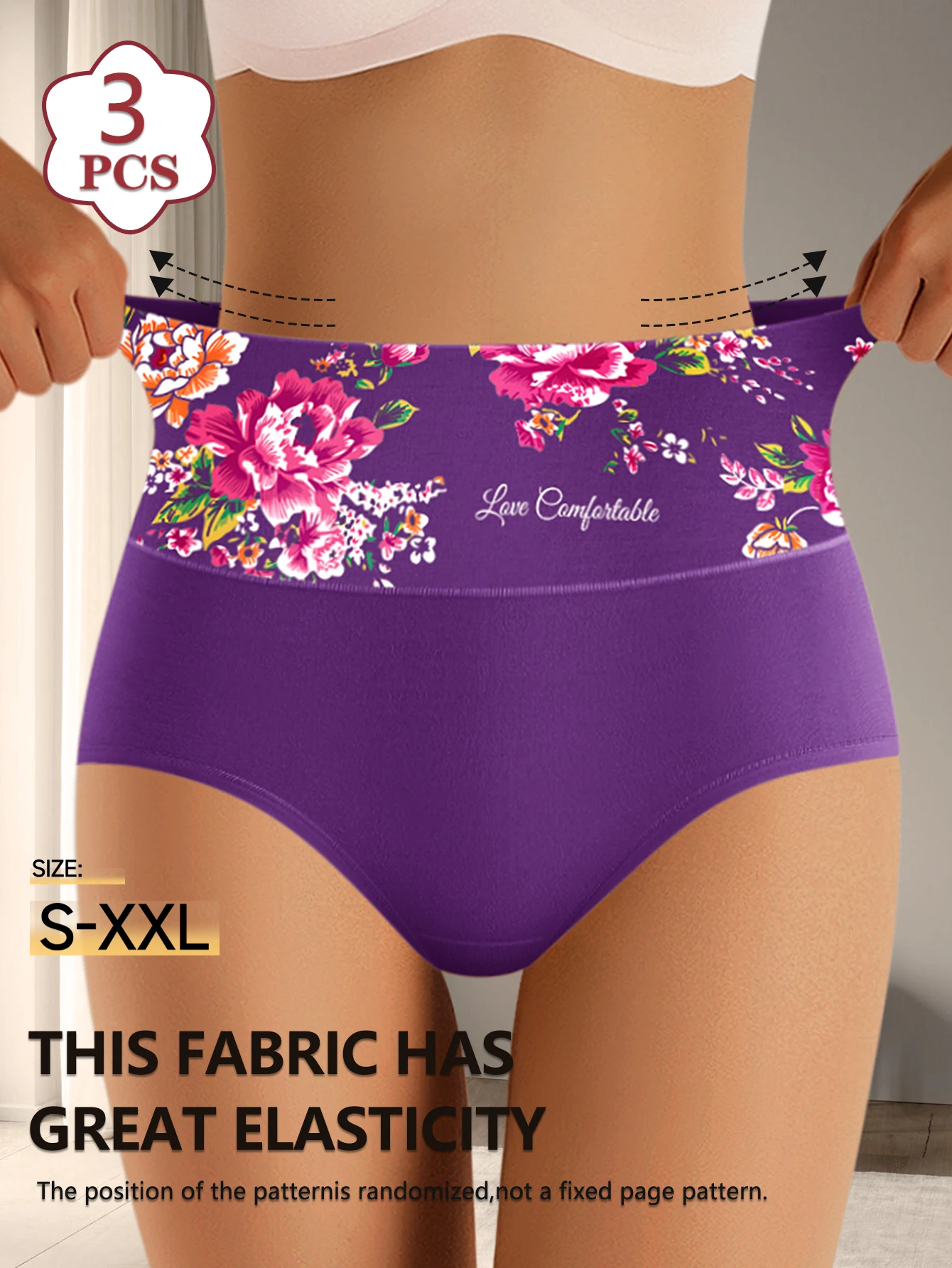3 قطع ملابس داخلية نسائية قطنية عالية الخصر مطبوعة ملابس داخلية قابلة للتنفس صديقة للبشرة بدون حمالات مناسبة للارتداء اليومي #4