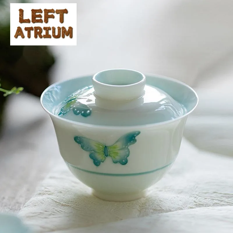 

Porcelain Gaiwan 100ml Jingdezhen Hand Painted Butterfly Chawan Tea Tureen Teacup Chinese Ceramics Teacup Tool Cup Kung Fu Cups
