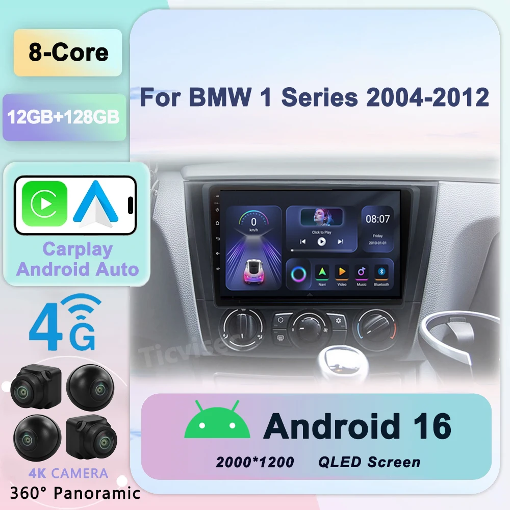 

Android 16 Car Radio For BMW 1 Series E81 E82 E87 E88 AT 2004 - 2012 GPS DSP Carplay IPS Multimedia Serero Auto 4G WIFI
