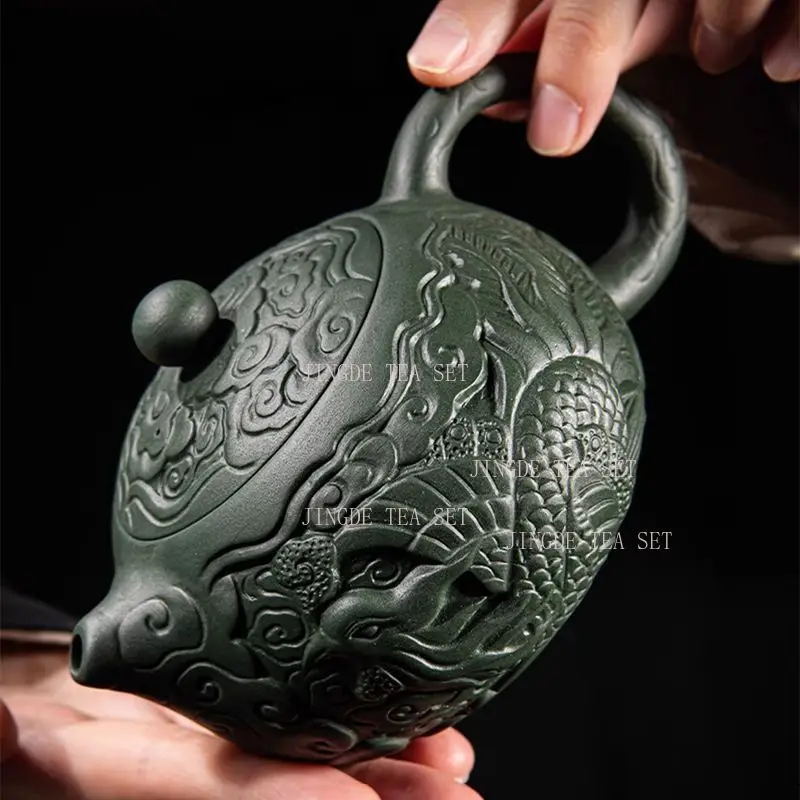Purple clay green mud dragon and phoenix high-end tea pot Chinese creative single person home living room Xishi pot