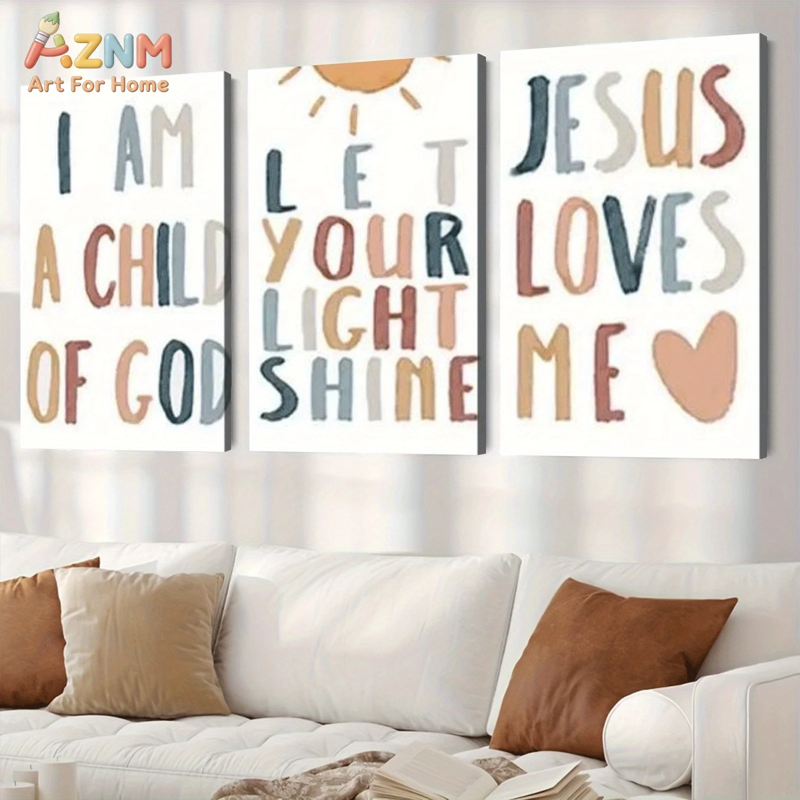 AZNM Boho Christian Bible Verse Canvas Wall Art, I Am A Child Of God Jesus Loves Me Quote Print Poster, Unframed Single Piece De