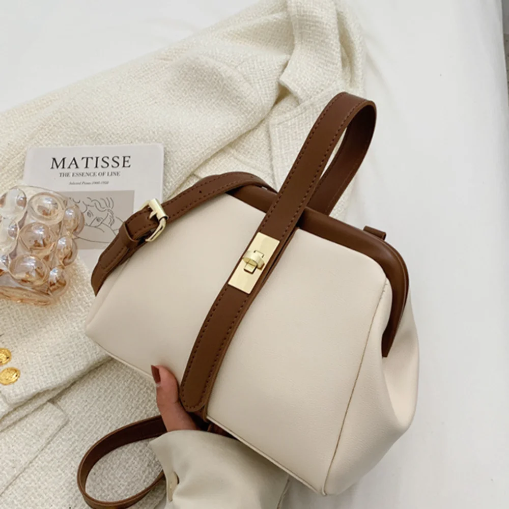 

Женская сумка с цветовыми блоками 2026 года, модная ретро-сумка на застежке, высококачественная текстура, стильная и универсальная сумка через плечо