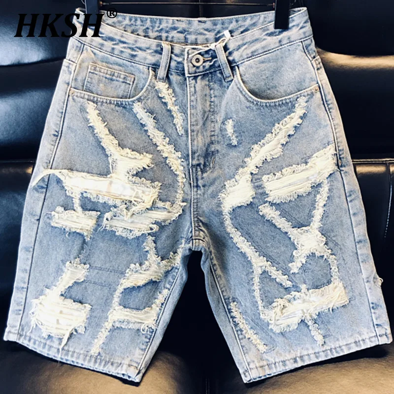 

HKSH Весна Лето Новые мужские повседневные джинсовые шорты Tide Y2K High Street Punk в американском стиле Модные джинсы-карго средней длины Ins HK5733