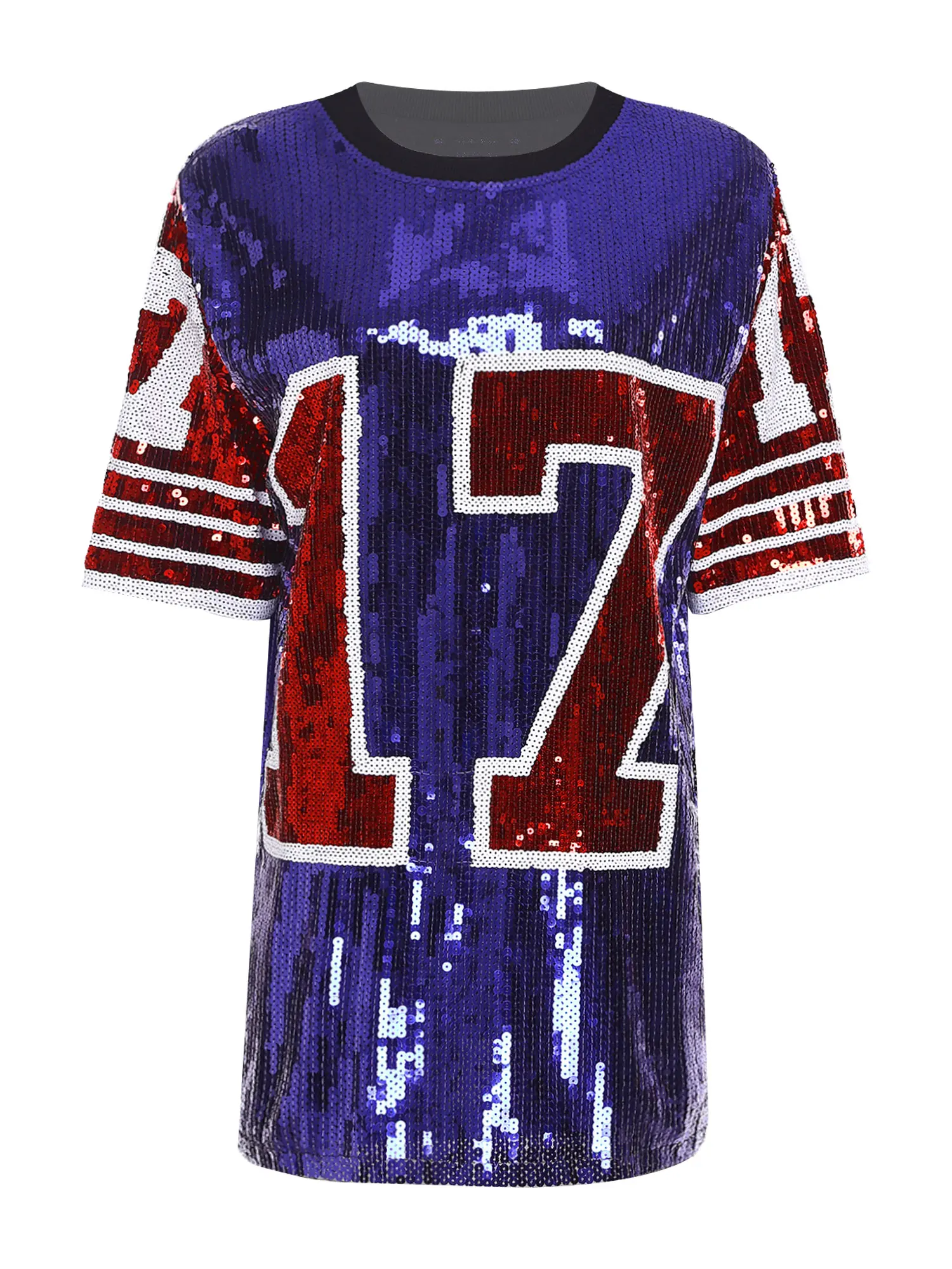 

Women Shiny Graphic Sporty Tee Short Sleeve Number Print Sparkling Top for Rave Party Cool Dance Club Fitness