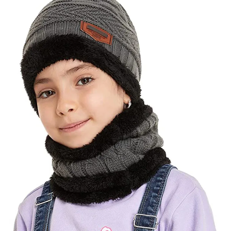 Bonnet et écharpe en cachemire pour enfants, couvre-chef épais et chaud, garçons et filles, hiver, automne, nouveau, doit avoir deux ensembles