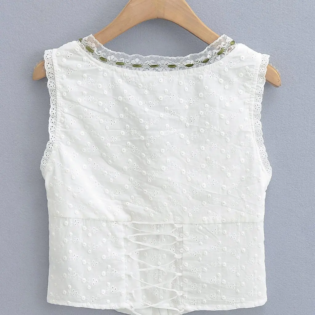 

Vintage Lace Sleeveless Vest for Women Slim-fit Cropped Short Top European And American Style Early Spring New