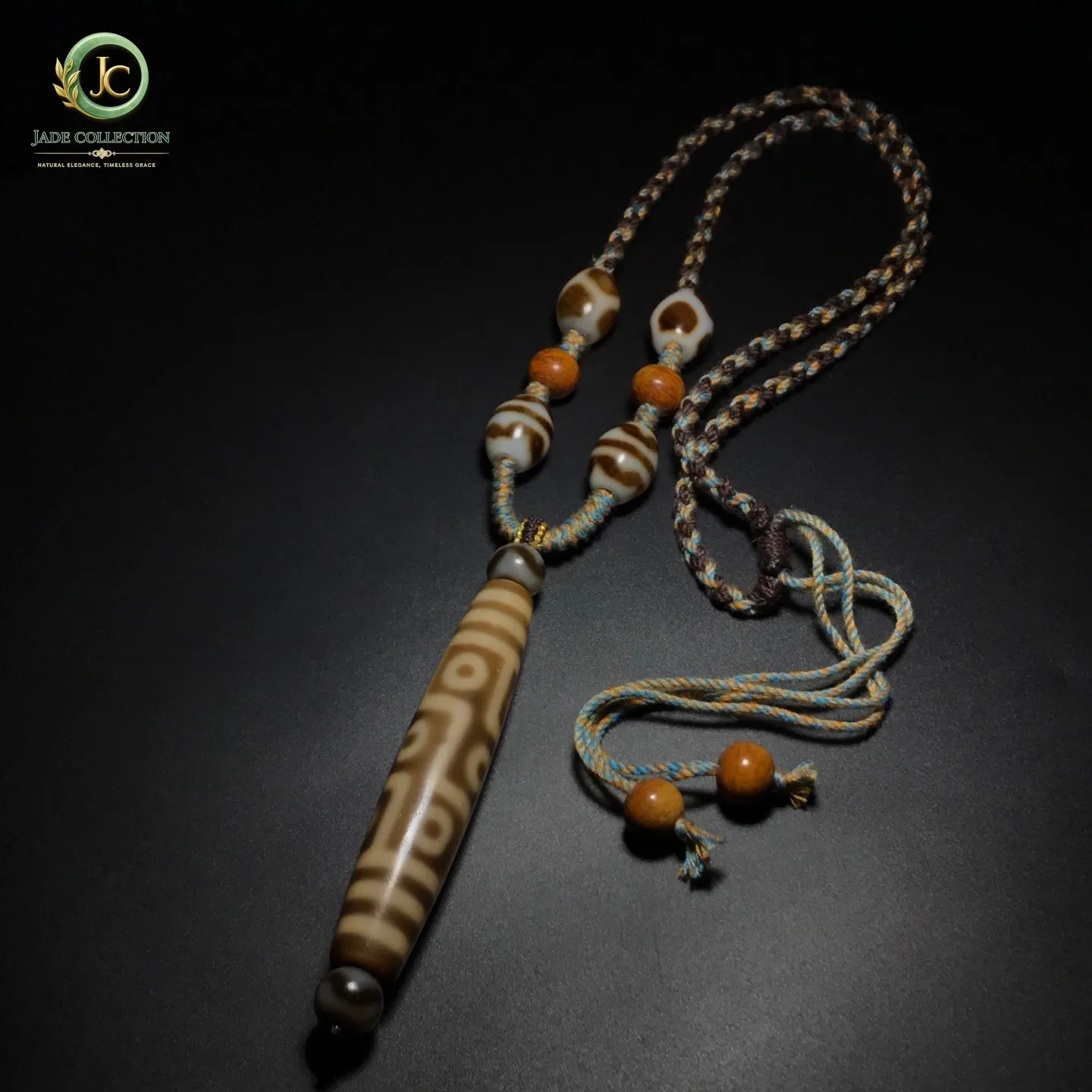 Tibetan Old Agate dZi *Tiger Teeth 9 Eyes* Beads Necklace J0409