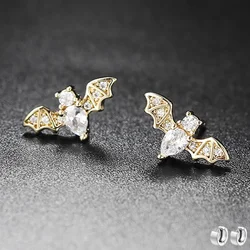 Small Halloween Goth Bat Stud Earrings for Women Trend Gothic Cartilage Ear Accessories Gold Color Zirconia Fashion Jewelry E489