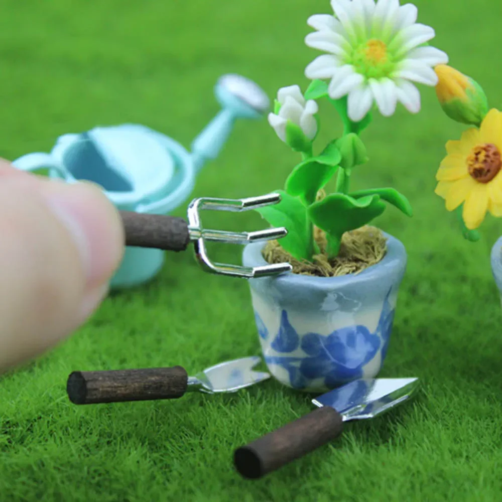 3 قطعة 1/12 دمية مصغرة شوكة مجرفة صغيرة بوعاء أدوات النبات لعبة مجسمة ل بيت الدمية اكسسوارات الديكور ob11 bjd