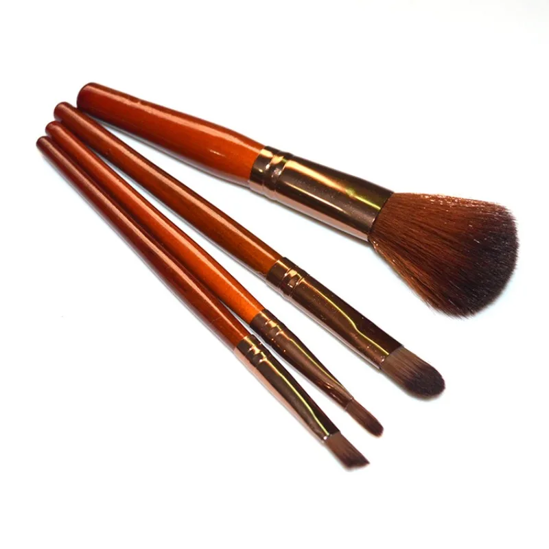 4Pcs Coffee Makeup Brush Make Up Tools Liquid Foundation Concealer Make Up Brushes Wood Handle Brushes Beauty Tools Professional